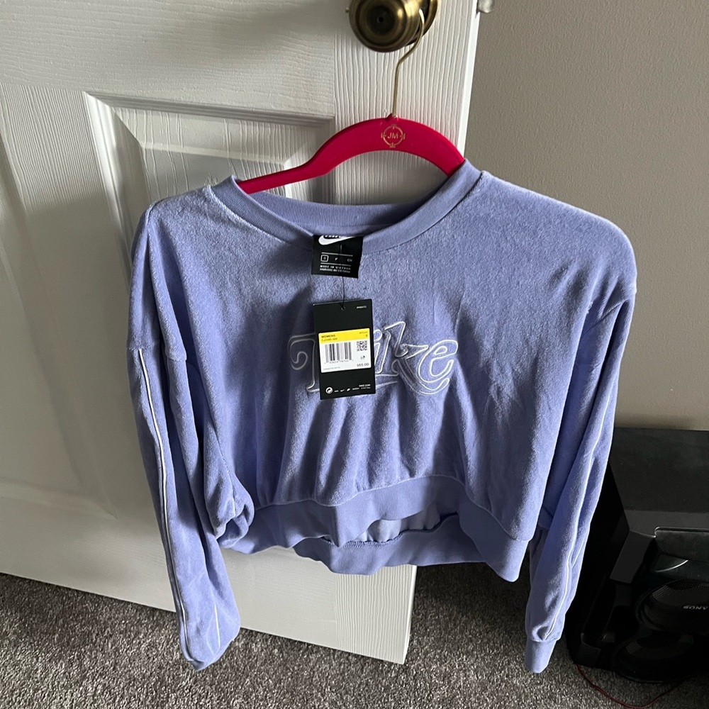 Purple Nike terry cloth cropped sweatshirt
